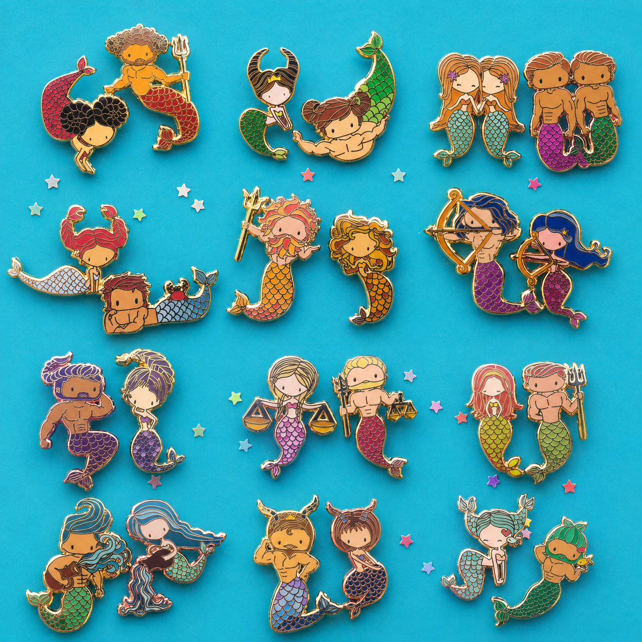 Zodiac Mermaids & Mermen Set (24 Pins)
