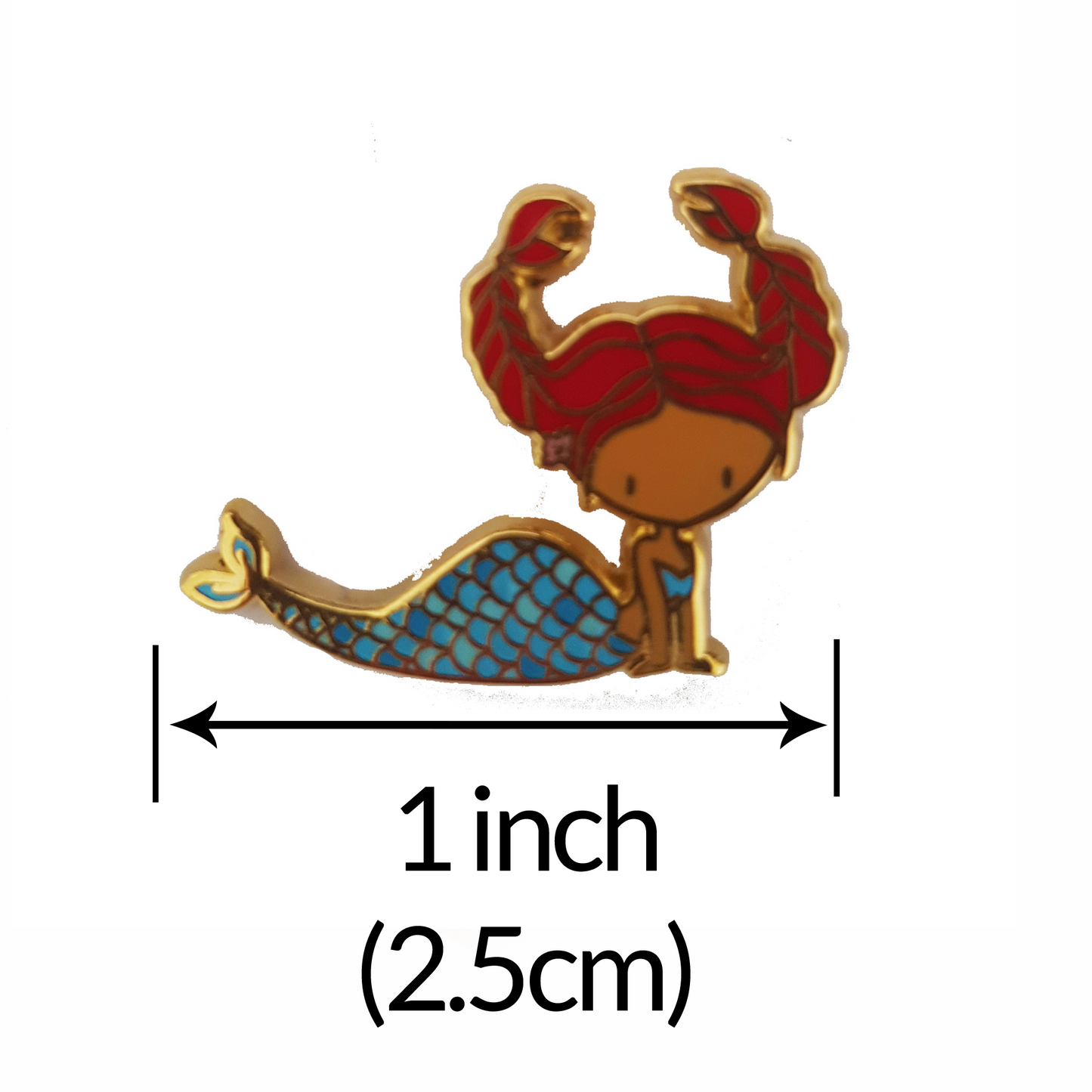 Cancer Mermaid Enamel Pin with measurements