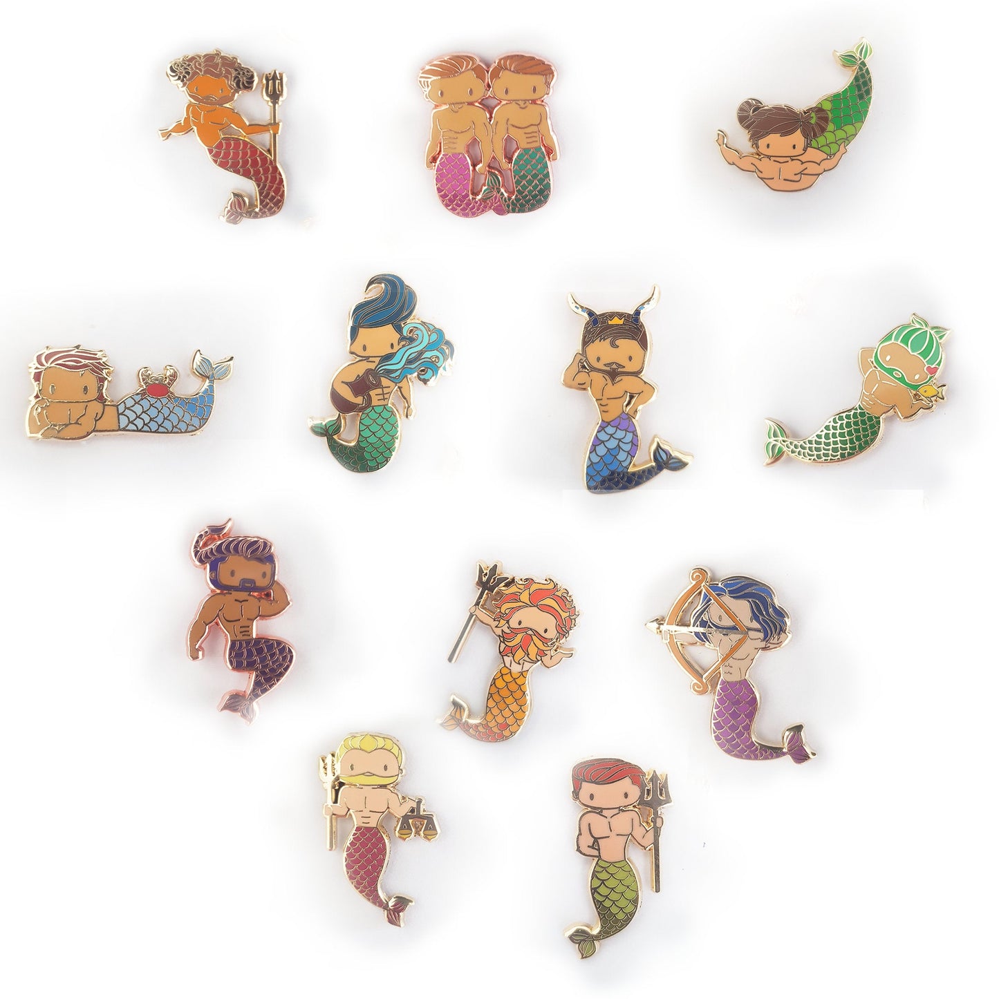 Zodiac Mermen – Complete Set (12 Pins)