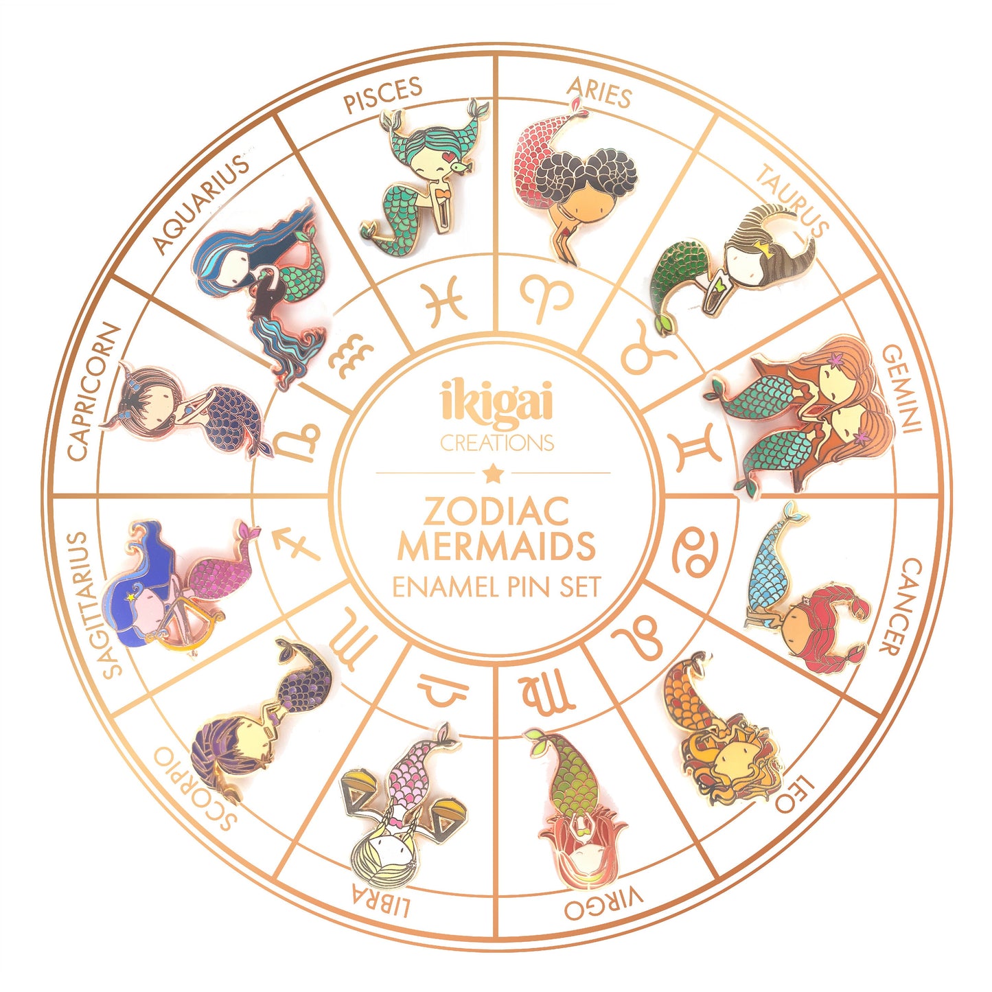 Zodiac Mermaids & Mermen Set (24 Pins)