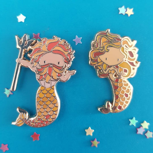 Leo Mermaid & Merman Pins