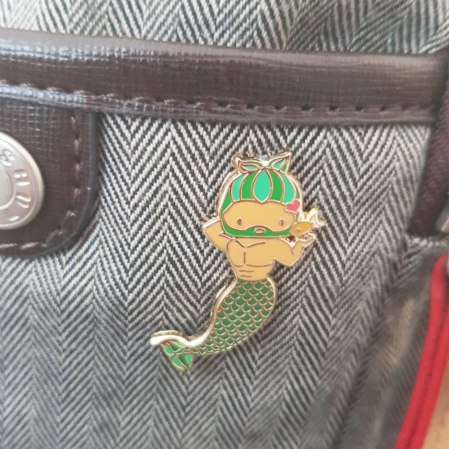 Pisces Zodiac Merman Pin on bag